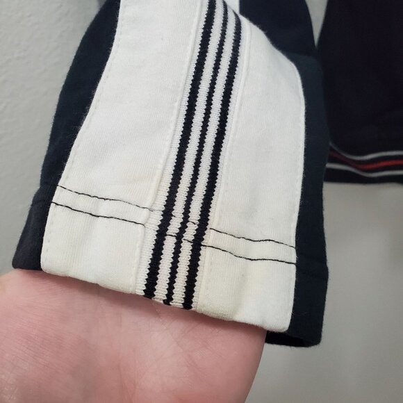 BCBGMaxAzria Women's Y2K Navy White Stripe Embroidered Cropped Tracksuit Sz L - Picture 4 of 12